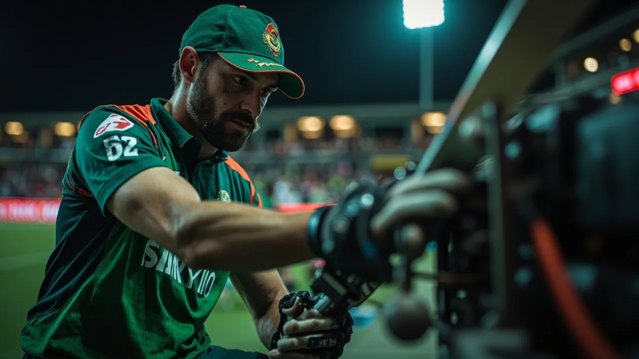 Editorial medium shot of a T20 tactical detail such as field placement or pitch wear